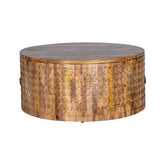Hand Carved Solid Wood Round Coffee Table With Storage C1